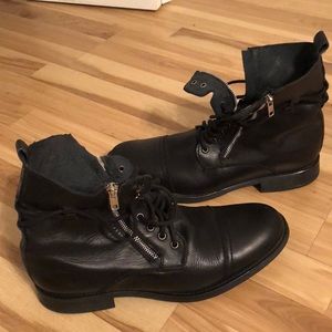 Black leather zipper & Lace Boots men size 11